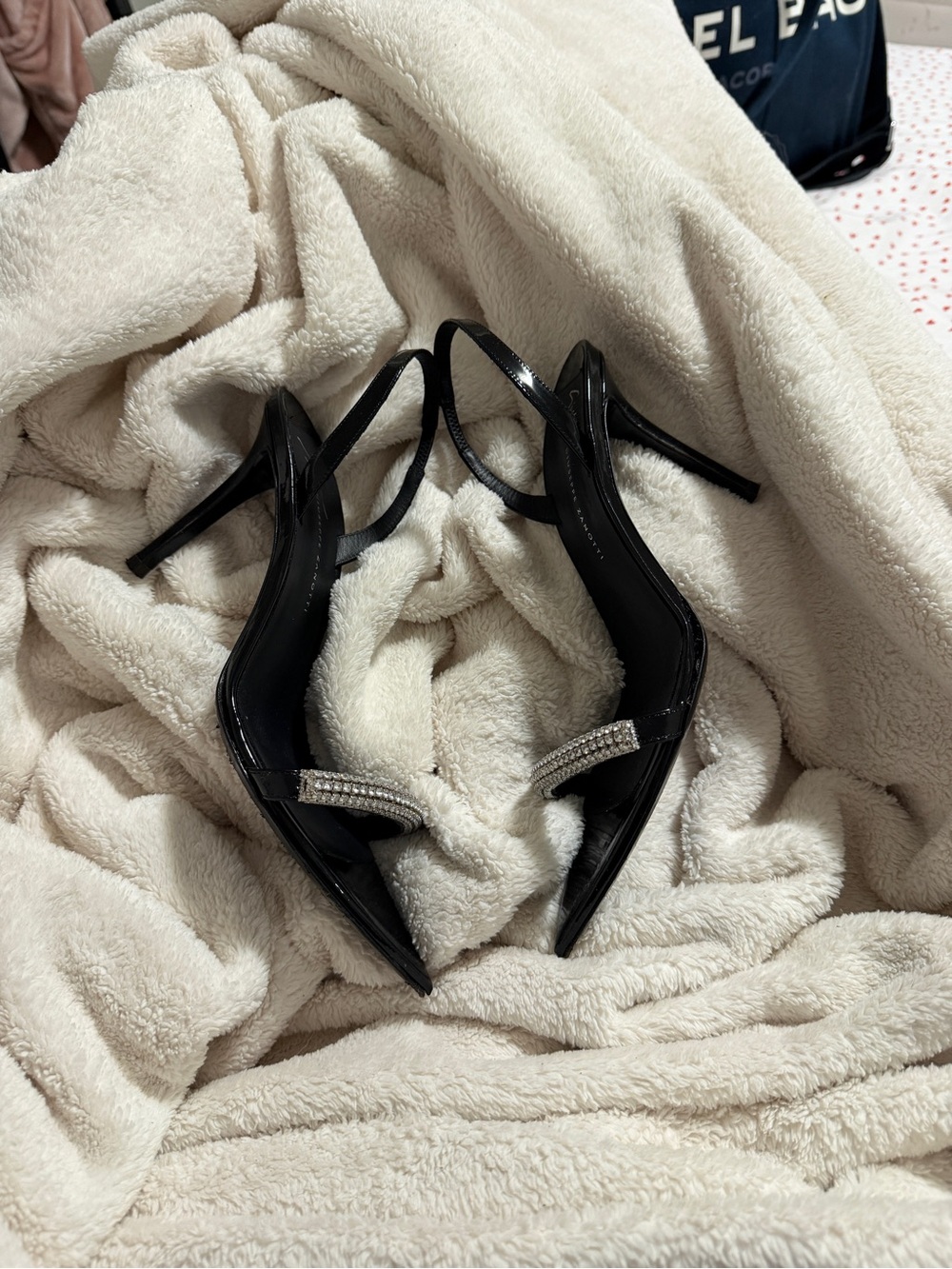 Giuseppe Zanotti Black Patent Slingback Heels with Crystal Strap - Picture 2 of 3